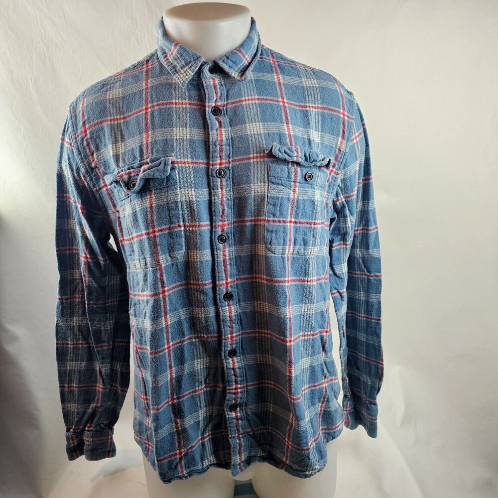 Lucky Brand Flannel Shirt Mens Large Blue Plaid Classic Fit Button Up Casual Cot